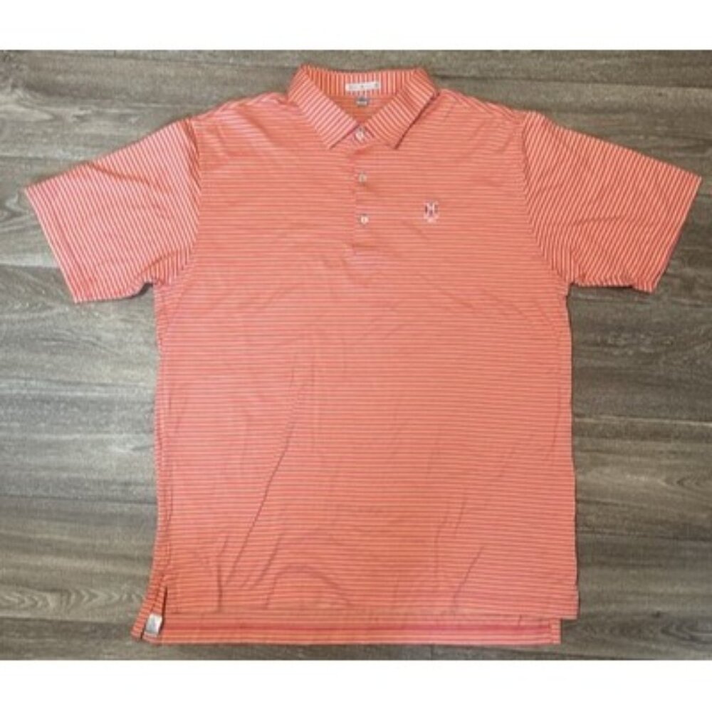 Peter Millar Golf Polo Shirt Mens XL Peach and Salmon Striped Performance